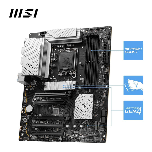 MSI B760 GAMING PLUS WIFI DDR4 Motherboard, ATX - Supports Intel 14th, 13th & 12th Gen Core Processors, LGA 1700 - DDR4 Memory Boost 5333+MHz/OC, 1x PCIe 4.0 x16, 2 x M.2 Gen4, 2.5G LAN, Wi-Fi 6E