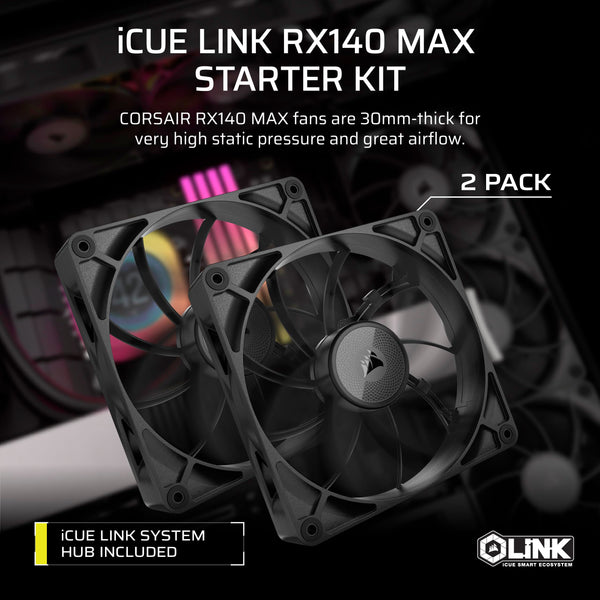 CORSAIR iCUE LINK RX120 MAX RGB 120mm PWM Thick Fans with iCUE LINK System Hub – High-Static Pressure – Magnetic Dome Bearing – Triple Pack – White