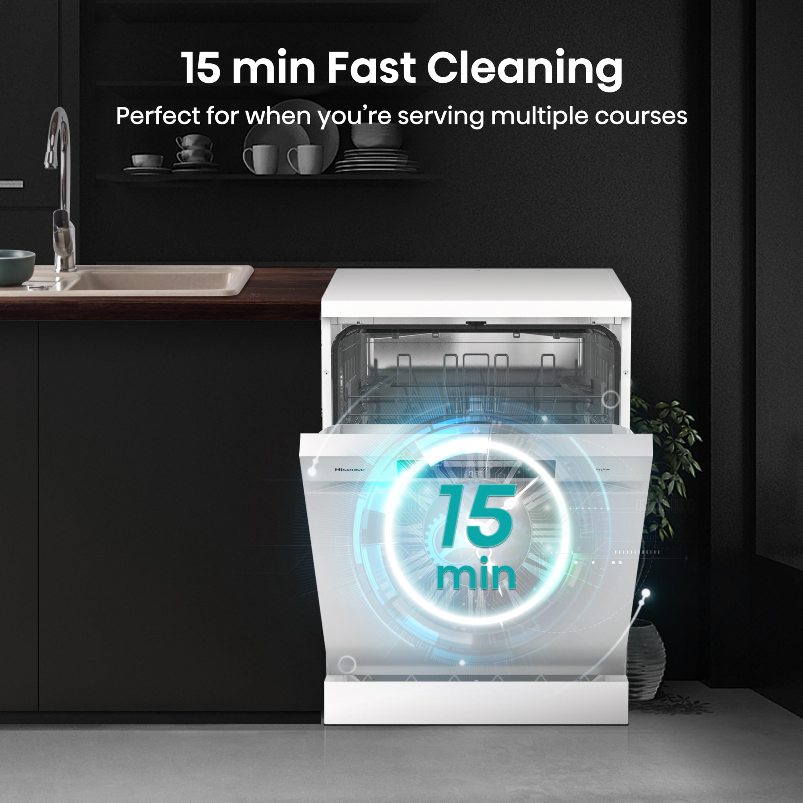 Hisense HS622E90WUK Freestanding Standard Dishwasher 85cm High - E Rated, White, 24 x 23 x 33 inches (L x W x H) [Energy Class E]
