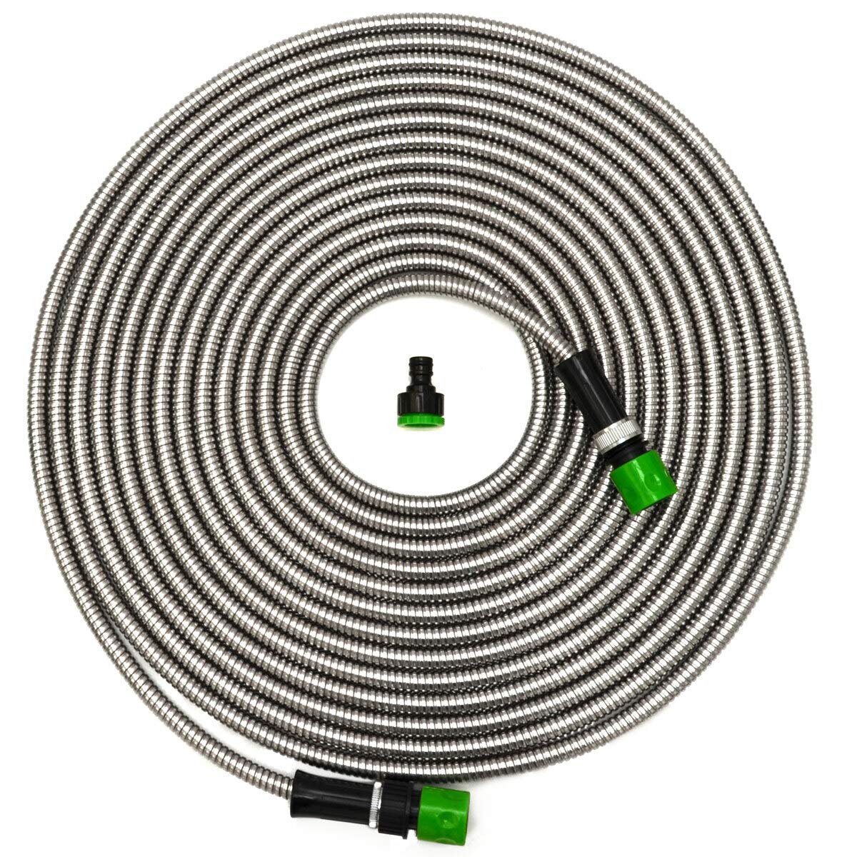 EYEPOWER 15m Kink-free Garden Hose 50ft Stainless Steel Water Hose Pipe Flexible Silver