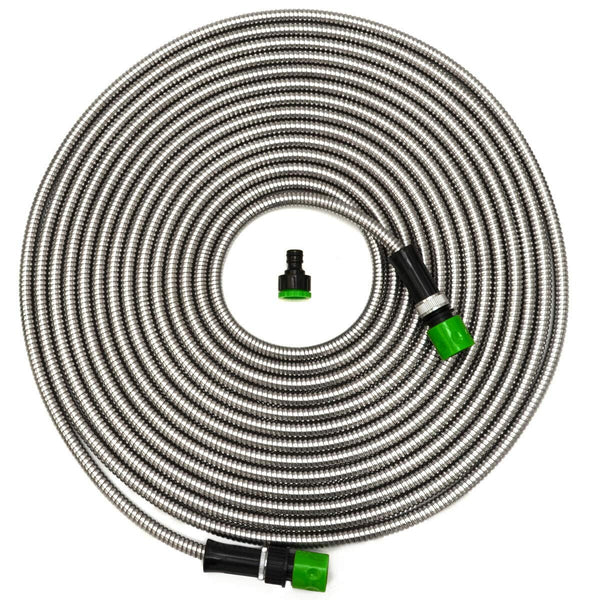 EYEPOWER 15m Kink-free Garden Hose 50ft Stainless Steel Water Hose Pipe Flexible Silver