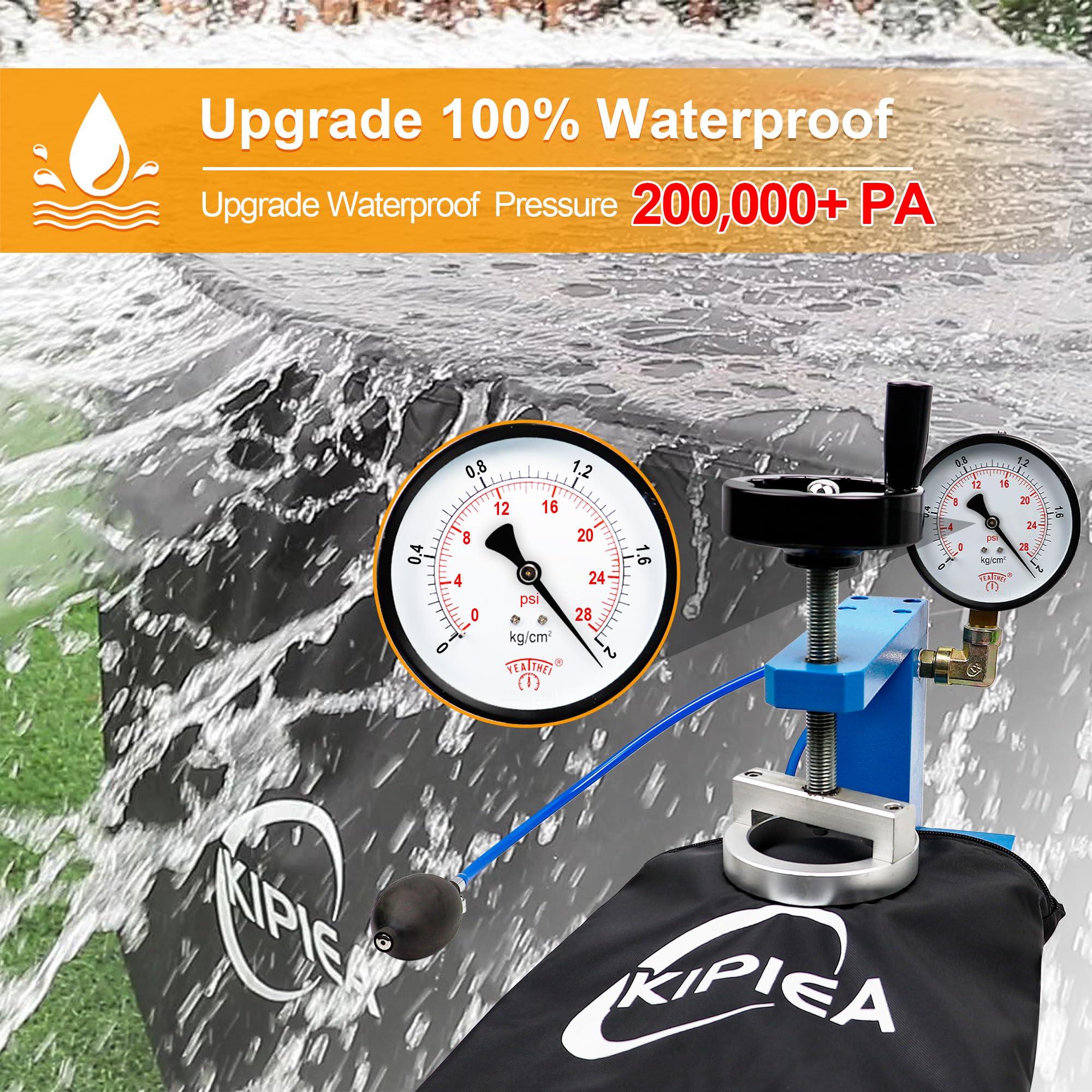 Kipiea Garden Furniture Covers Waterproof Round, Garden Table Covers with 4 Windproof Buckles, Heavy Duty 420D Oxford Fabric Outdoor Table Cover