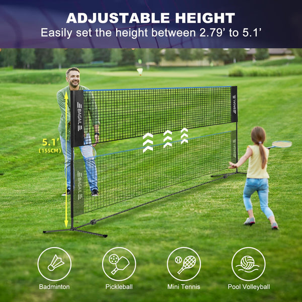 BAGAIL Badminton Net, Foldable Nylon Net, Hieght Adjustable Stand and Portable Carry Bag, Easy to Assemble or Disassemble, Ideal Recreational Sports Net for Tennis, Kids Badminton or Volleyball