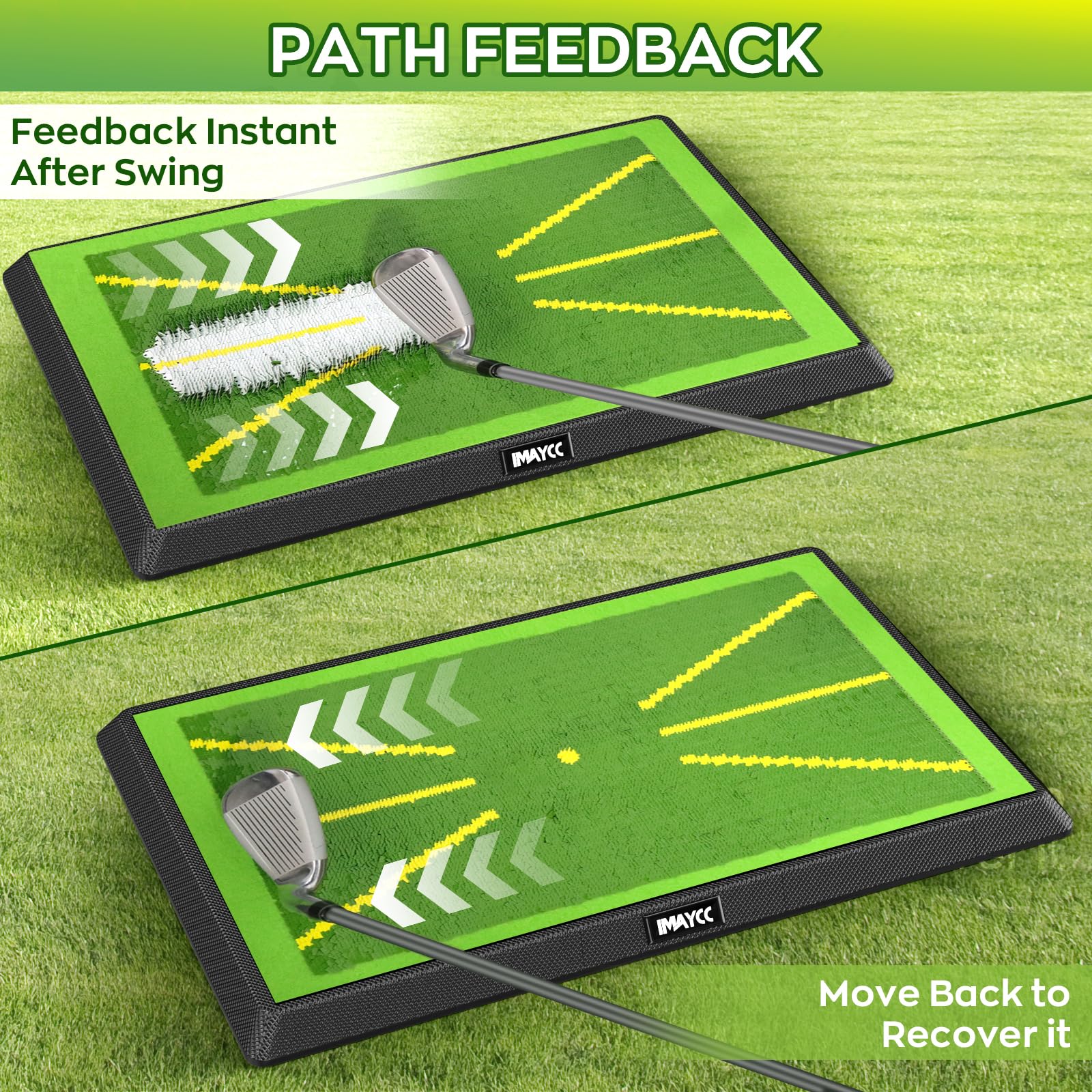 IMAYCC Golf Mat 2Pics Replaceable Hitting Practice Mat with Antislip Rubber Base for Analysing Swing Path Training Indoor Outdoor,Nice Gift for Golf