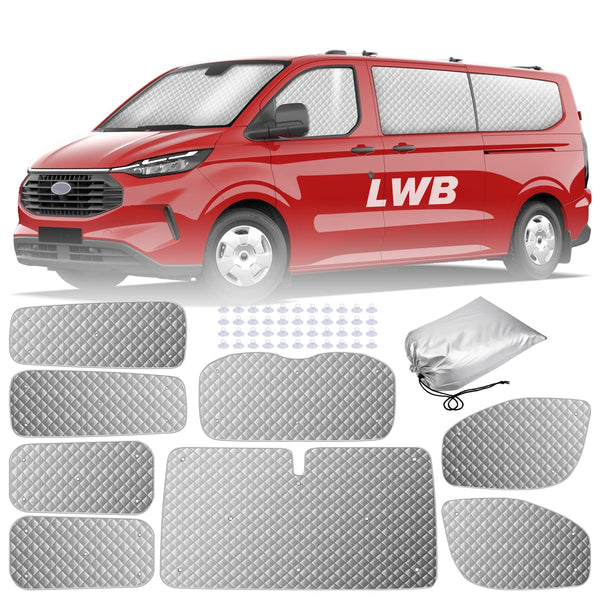MaxAwe 8Pcs Internal Thermal Blind Set Fits for VW T5/T6 LWB, Luxury Sunshade Wrap Cover Kit, Window Front Screen Cover, Summer Uv Sun Blind & Winter Insulation Cover for VW Campervans & Motorhome