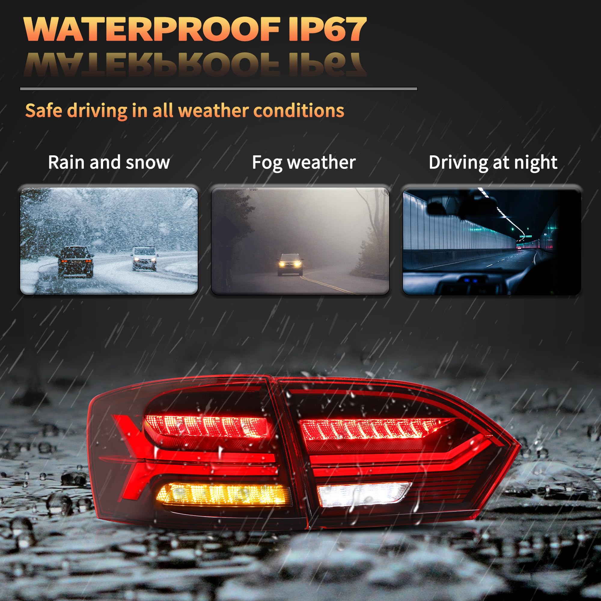 VLAND LED Rear Lights compatible with Jetta MK6 2011-2018 Sedan [Not fit LED & GLI models], Driver & Passenger Side - Red