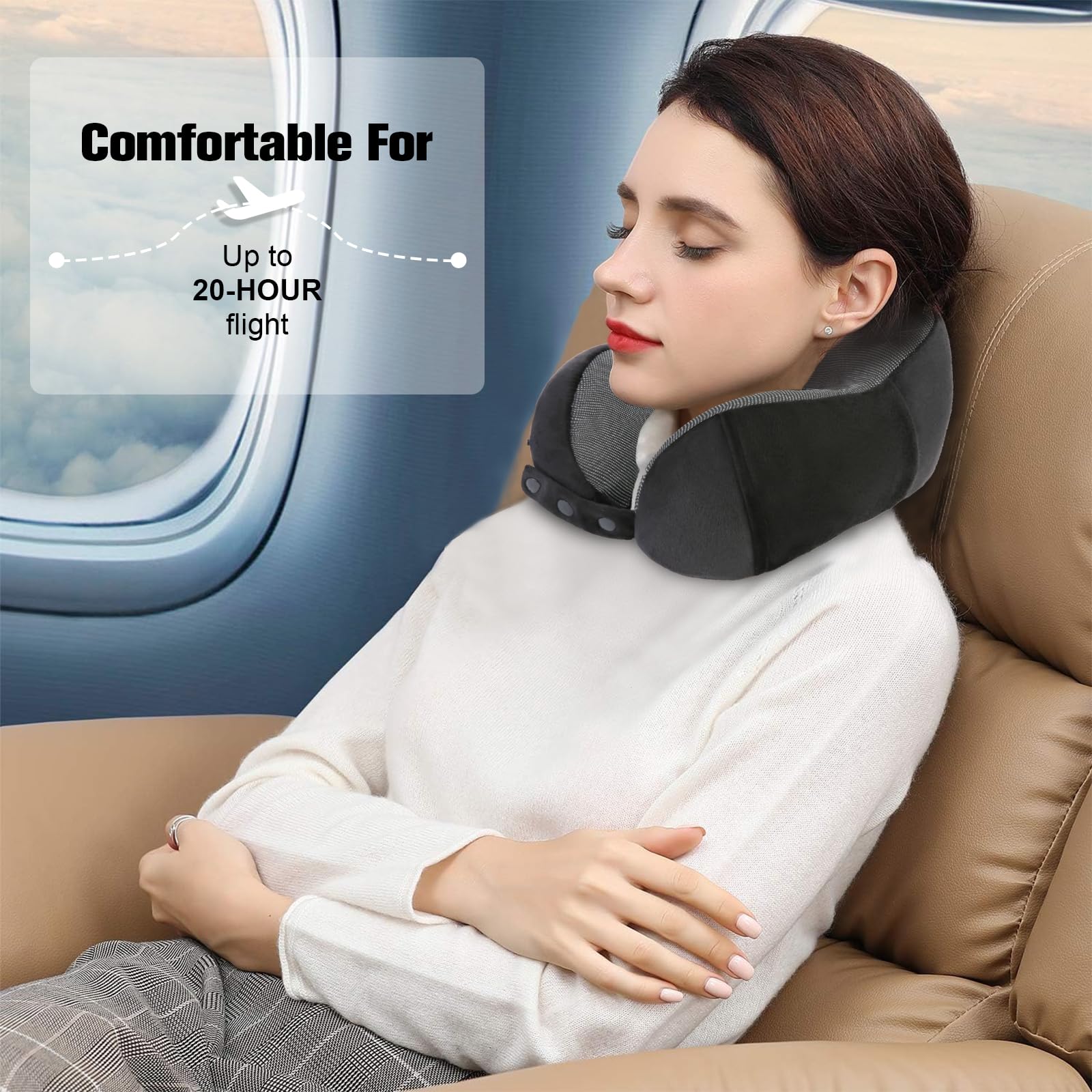 Cirorld Travel Pillow for Airplane, Neck Pillow for Travel, Memory Foam Travel Neck Pillow for Adults, Adjustable & Compact Flight Pillow, Ergonomic Neck Cushion, With Ear Plugs, Eye Mask, Carry Bag