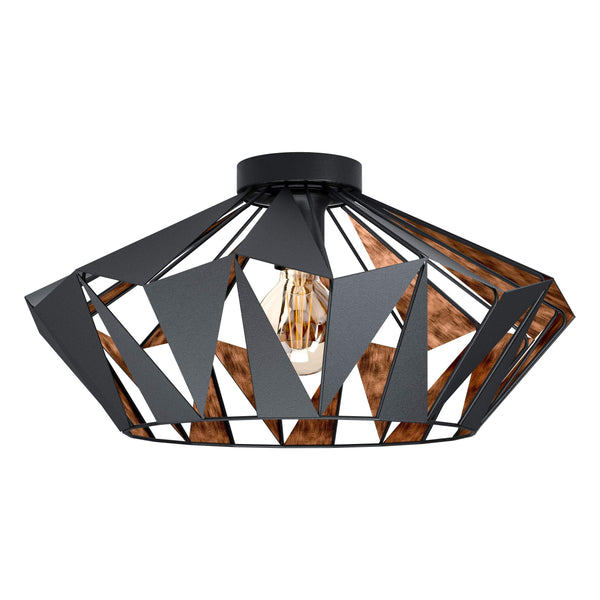 Eglo Flush Ceiling Light Carlton6, Vintage, Industrial and Retro Design, Living Room, Kitchen and Hallway lamp, Black Steel and Copper, E27 Socket
