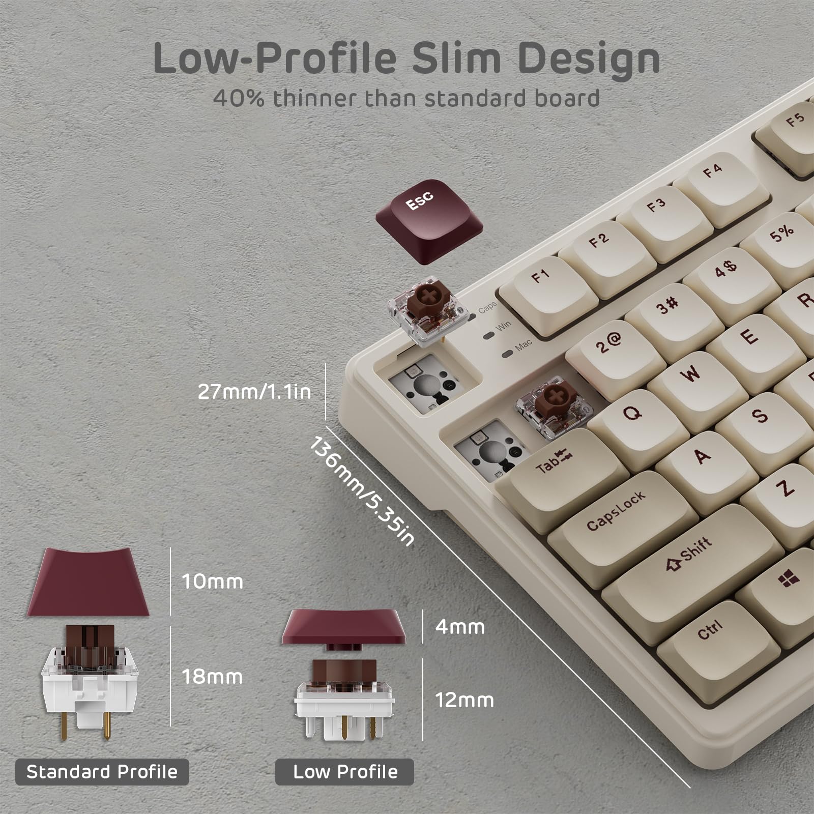 RK ROYAL KLUDGE N80 Low-Profile Mechanical Keyboard w/Smart Display Screen & Knob, Top Mount 75% Wireless Keyboard BT/2.4G/USB-C, Software Support, Massive Battery,80 Keys, Soft Tactile Brown Switches