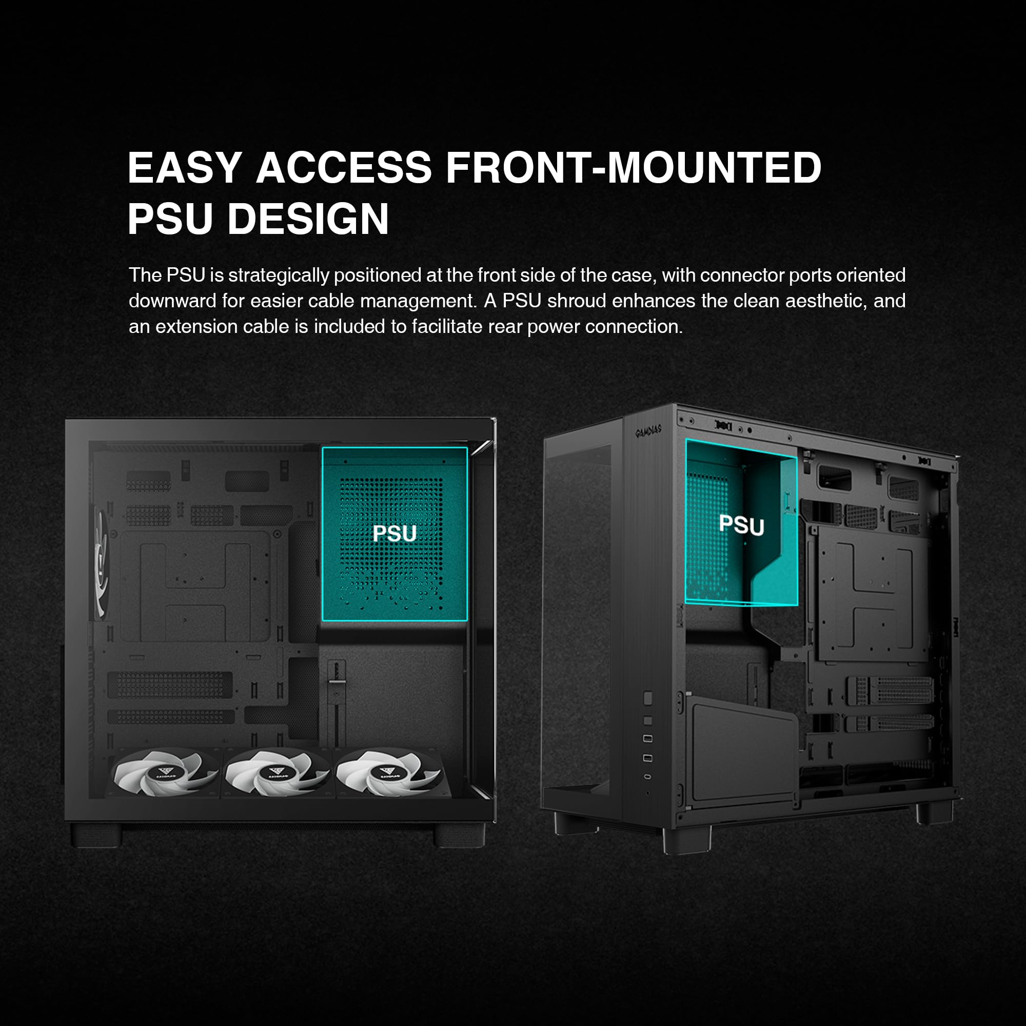 GAMDIAS PC Case, ATX Gaming Mid Tower, No-Hub, Real-time Monitor, Seamless Tempered Glass, Pre-install 3 x 120 mm ARGB PWM Fans, Side Vents Perforated, Black