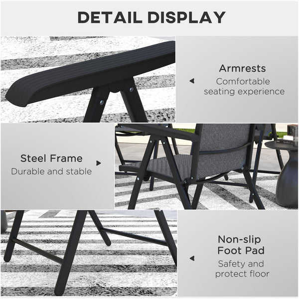 Outsunny Set of 2 Outdoor Wicker Folding Chairs, Patio PE Rattan Dining Armrests Chair set with 7 Levels Adjustable Backrest, for Outdoors, Camping, Brown