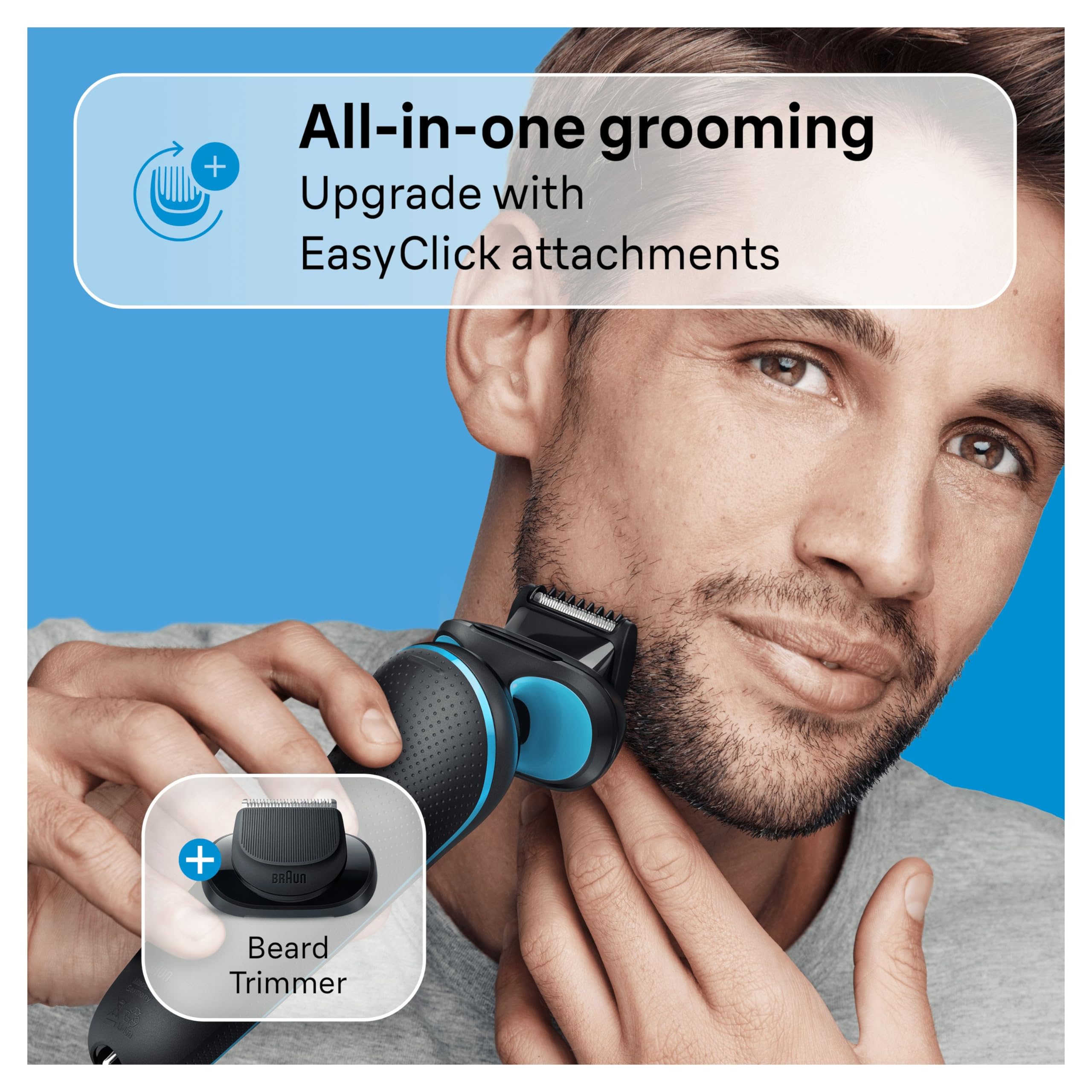 Braun Series 5 Electric Shaver, Up to 50 min, 4in1 SmartCare Center, +1 Attachment, Cordless, Wet & Dry Razor for Men, 100% Waterproof, 52-N7200CC, Black