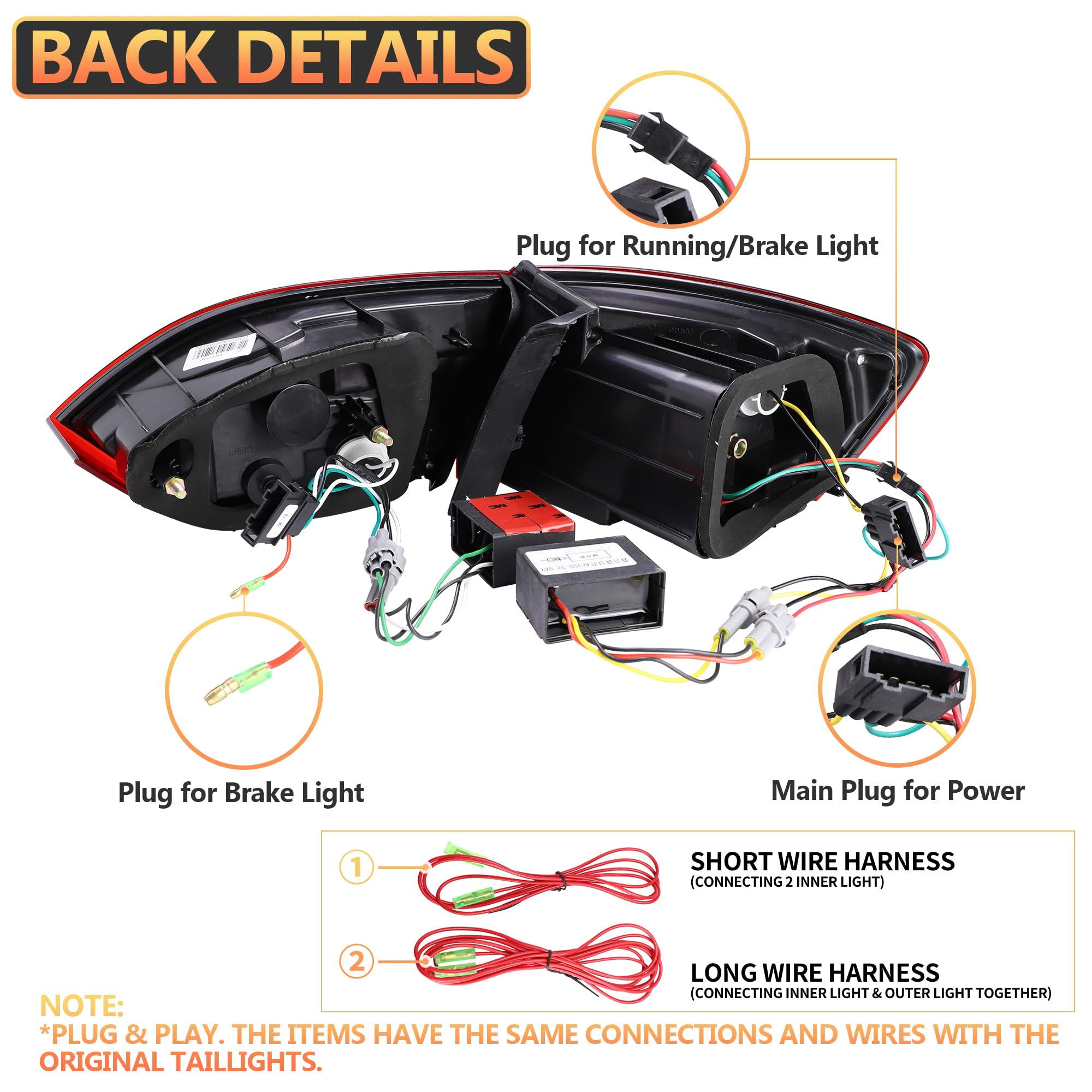 VLAND LED Rear Lights compatible with Jetta MK6 2011-2018 Sedan [Not fit LED & GLI models], Driver & Passenger Side - Red