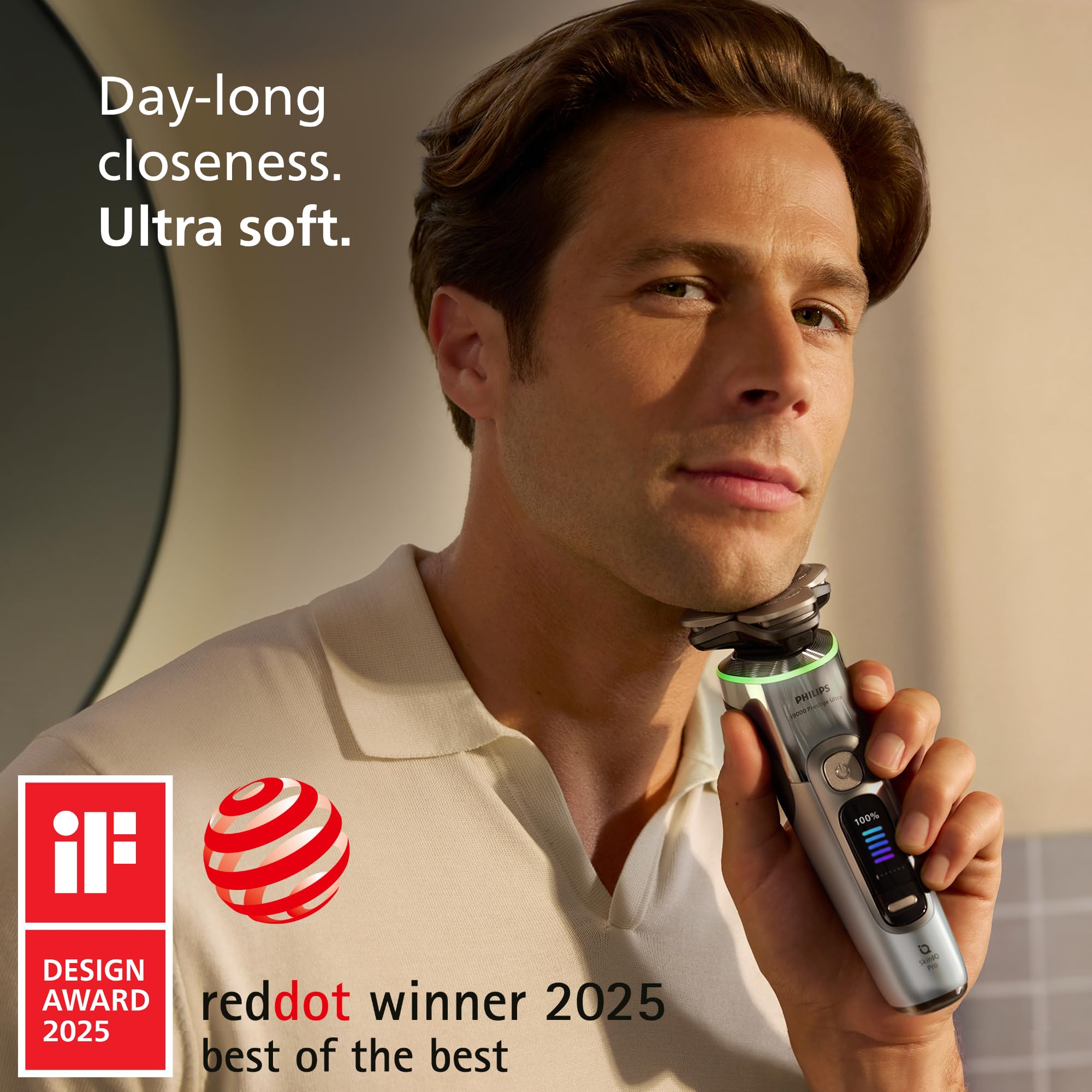 Philips Shaver i9000 Prestige Ultra, Wet & Dry Electric Shaver, Chrome, Skin IQ Pro Technology, Triple Lift & Cut System, 360 Rotating NanoTech Precision Blades, 5 Shaving Modes, Model XP9404/31