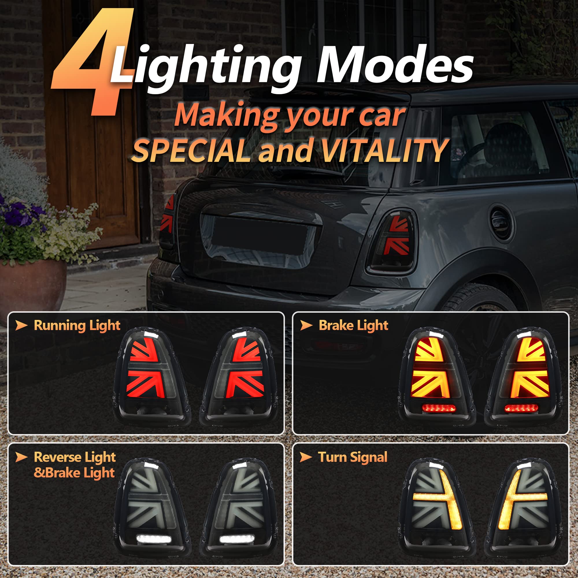 VLAND Tail Lights for Mini Cooper R56 R57 R58 R59 2007-2013 Rear Lights Lamp Assembly With Sequential Indicator and Welcome Lights(Smoked)