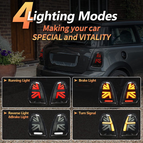 VLAND Tail Lights for Mini Cooper R56 R57 R58 R59 2007-2013 Rear Lights Lamp Assembly With Sequential Indicator and Welcome Lights(Smoked)