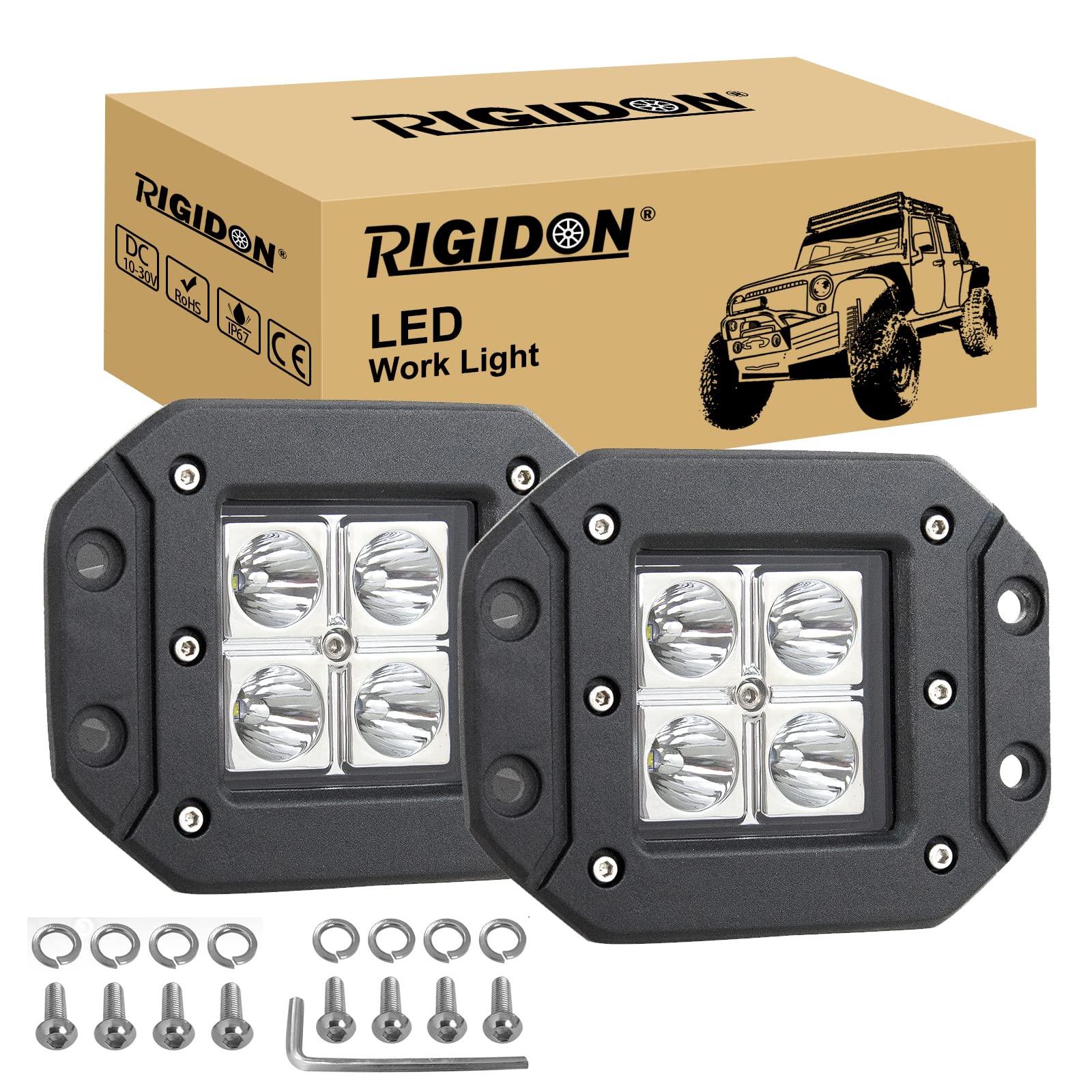 RIGIDON 2 Pcs Led Work Light, 5 inch 42W Spot Beam, 12V 24V Driving Lights Lamp for Car Off road Boat Truck 4x4 SUV ATV Tractors Excavator, 6000K White, Fog Lamp
