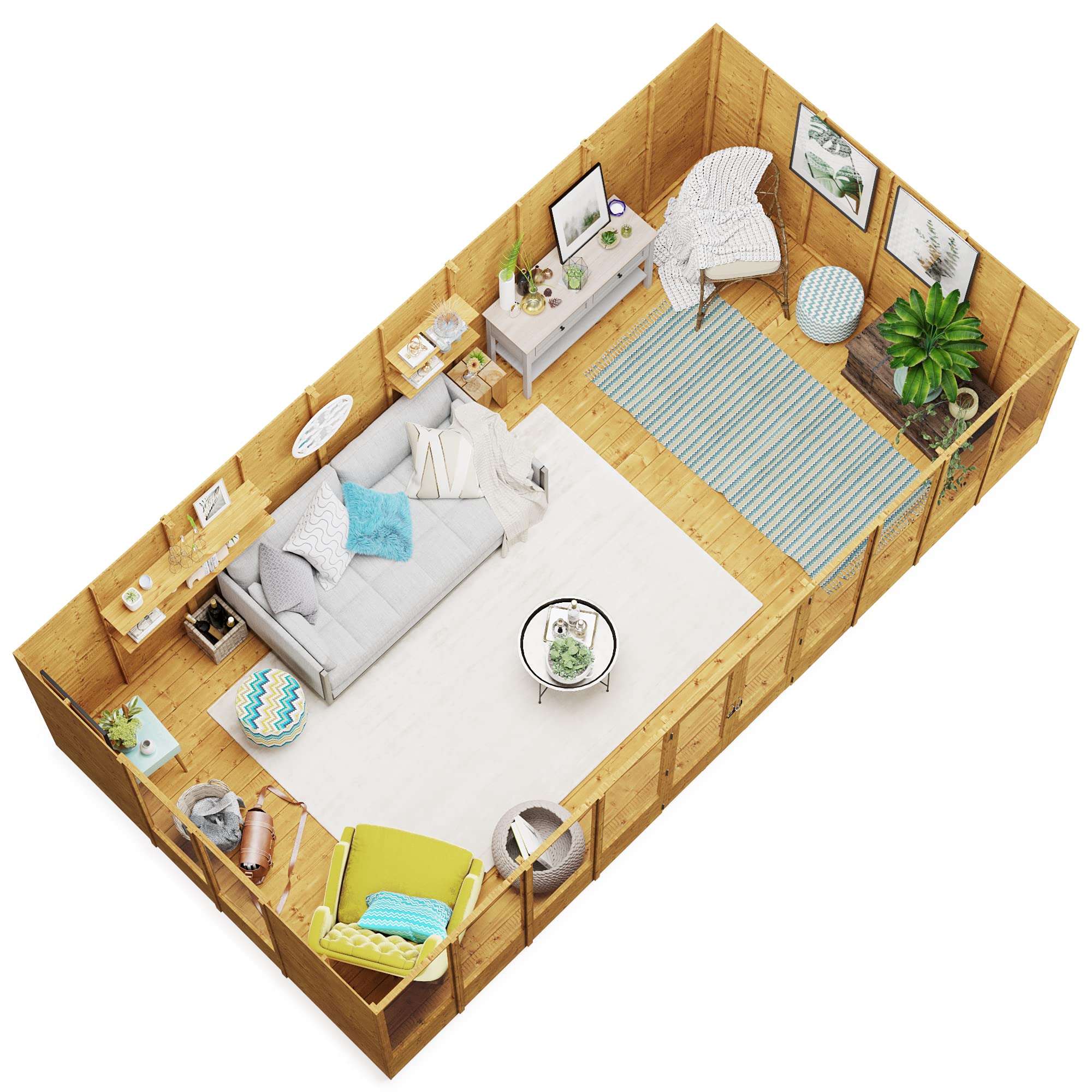 BillyOh Petra 12x10 Reverse Apex Summer House Shed, Log Cabin | Wooden Garden Room with Wide Double Doors, Tear Resistant Felt, Tongue and Groove Construction | Versatile Tiny Home or Garden Office