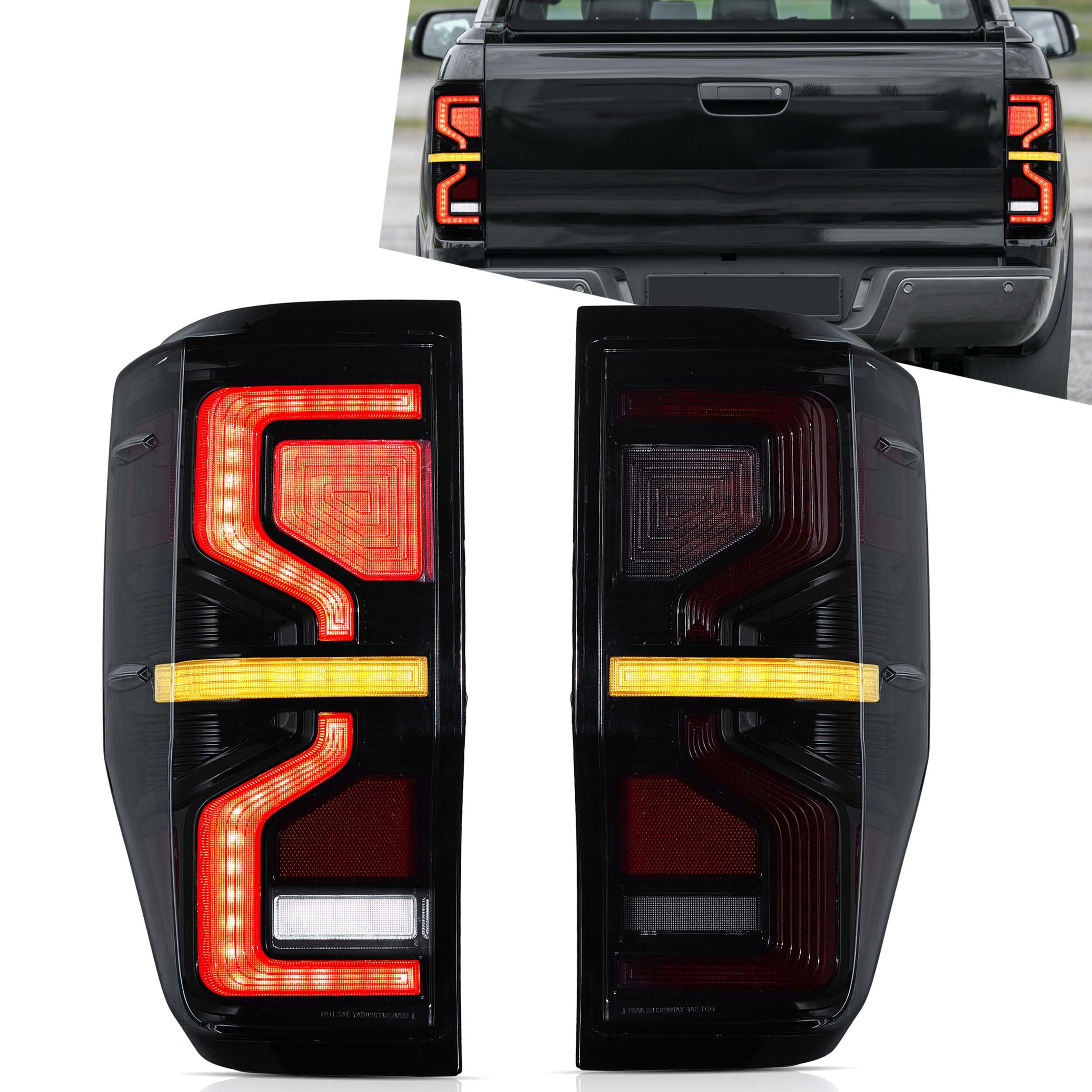 VLAND LED Tail Lights Compatible with Ford Ranger T6 2012-2018, Rear Light with Sequential Turn Signal, w/Dynamic Animation DRL, Smoked