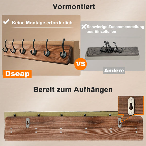 Dseap Coat Rack Wall: 97cm Long, Patented, Heavy-Duty, 10-Double-Hooks Wooden Wall Mounted Coat Rack Coat Hanger Hook Rail for Winter Coats Hat Jacket