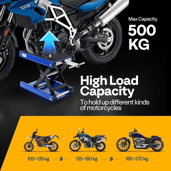 VIVOHOME Motorcycle Scissor Lift Jack Height Adjustable Heavy Duty Steel with Anti Slip Wide Deck Hoist Crank Center Stand 500KG Capacity for Motorcycles, ATVs, Dirt Bikes