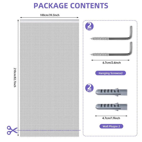 Gluwoer Aluminium Chain Curtain 100 x 210cm Metal Door Fly Screens Insect Control Curtain for Doorways (Grey)