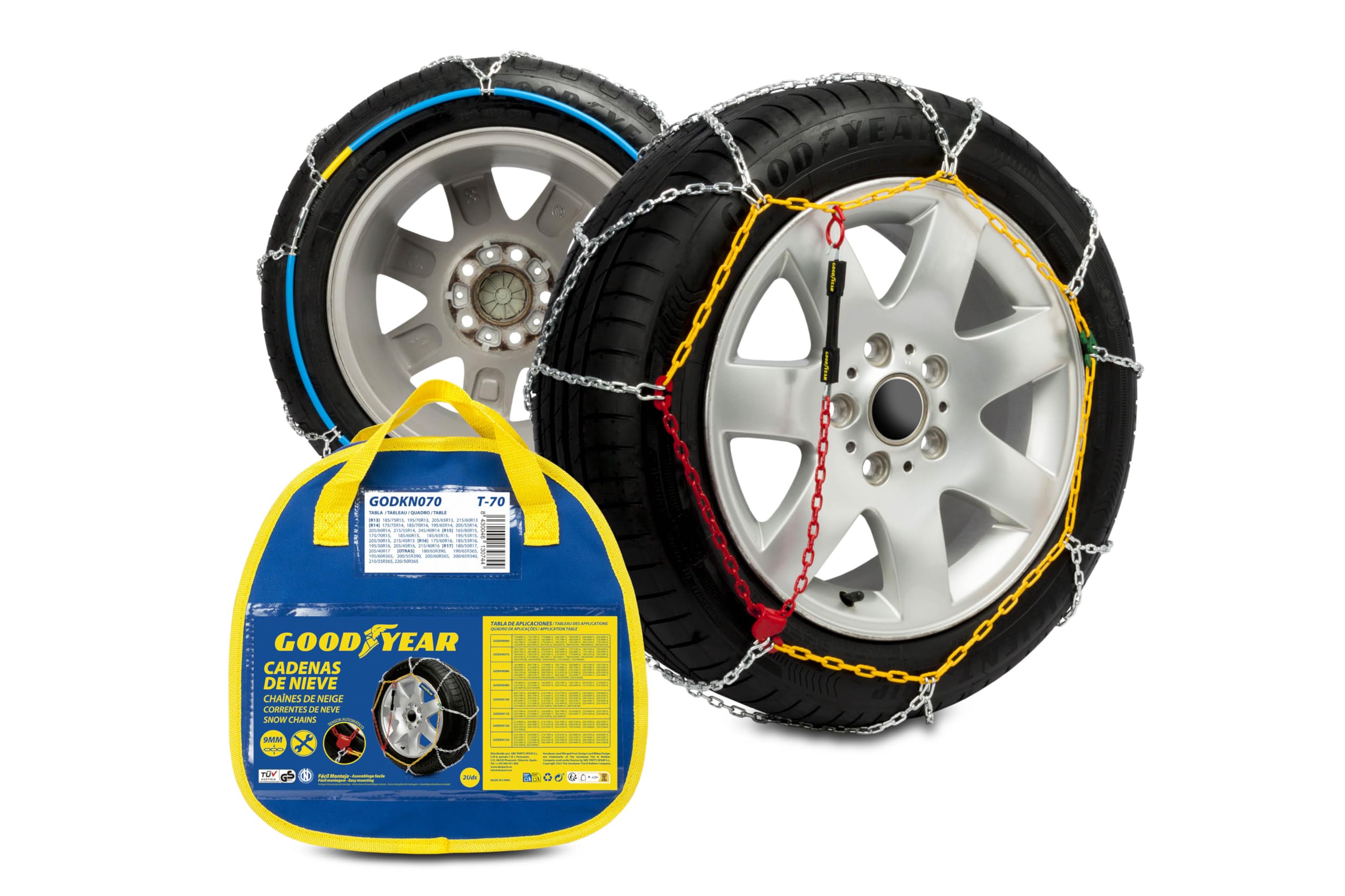 Goodyear Set of 2 x 9 mm Metallic Car Snow Chains Size 110 with Automatic Tensioner
