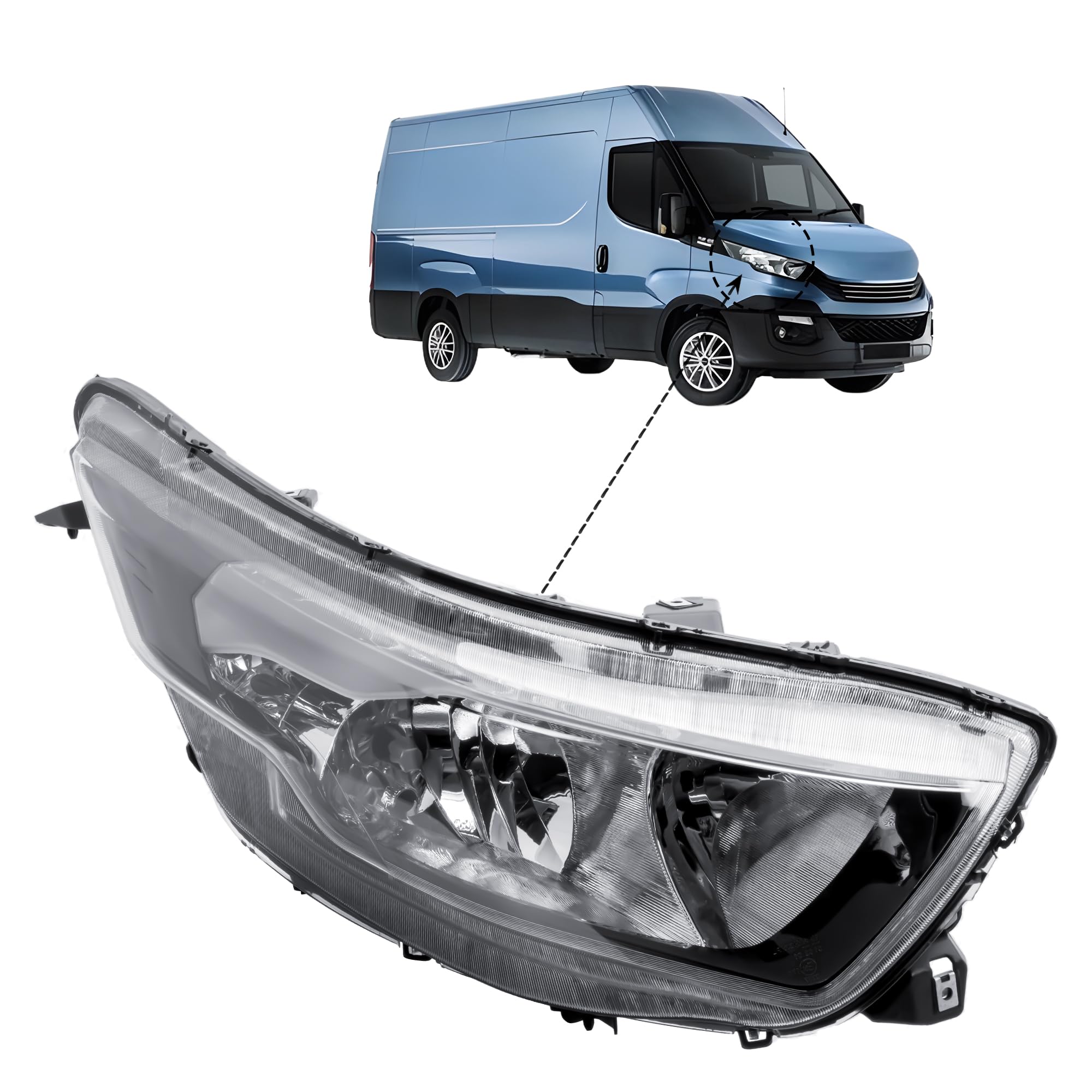 LONGLING Replacement Driver Right Side O/S Headlight Head Lamp Electric Adjustment with Square Plug for IVECO Daily 2020-2025