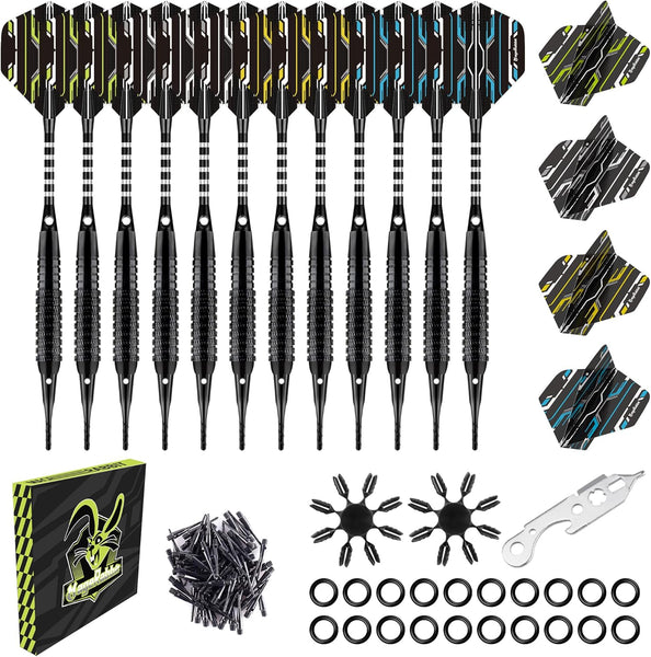 MageRabbit Soft Tip Darts - 12pcs 18g with 50 Extra Tips & 16 Flight Protectors, Includes Wrench for Electronic Dart Board