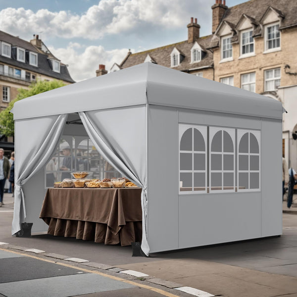 YITAHOME 3x3M Outdoor Pop Up Gazebo with Sides and Windows, Waterproof Folding Garden Canopy All Seasons Camping Gazebo Anti-UV with Adjustable Height Stakes Rope Carry & Weight Bags for Party Event