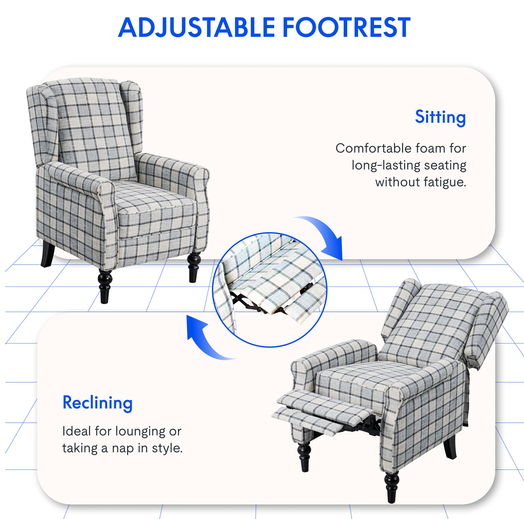 FLEXISPOT Recliner Chair Adjustable Armchair Single Seat Chair with Blanket for Relaxing Accent Chair Pushback for Living Room Bedroom Wing Back Reclining Sofa, Grey