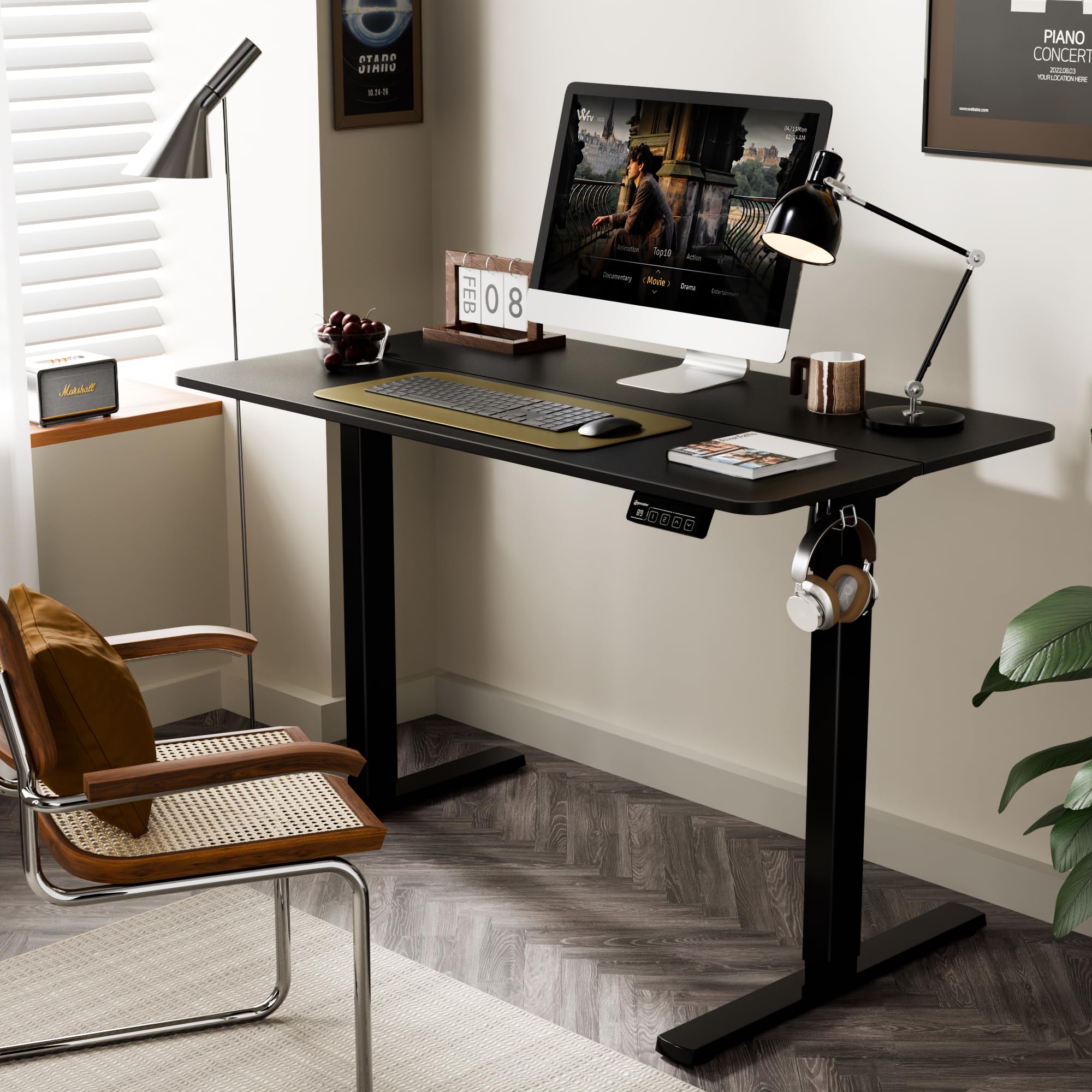 ERGOMAKER Electric Height Adjustable Standing Desk 80x60cm (31.5"x23.6"), Sit Stand Desk with Splicing Top for Home Office (Black Frame + Black Desktop)