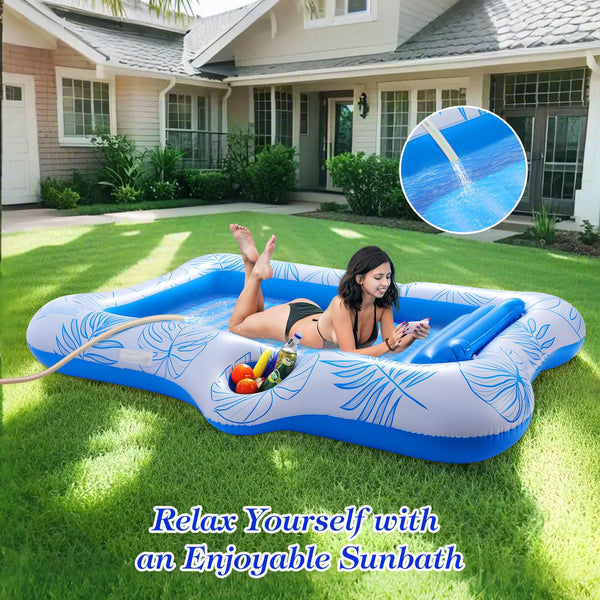 MoKo Pool Floats Adult, Floating Bed with Ice Bar, Tanning Bed Pool Raft Inflatable Lounger with Drink Holder Tanning Chair Inflatable Pool Toys for Party Beach Backyard