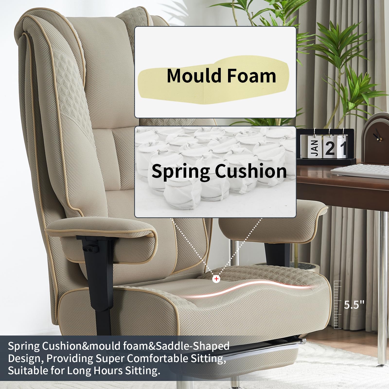 EXCEBET Ergonomic Office Chair – High Back PU Leather Executive Desk Chair with Adjustable Armrests, Swivel Computer Chair for Home/Office, Heavy Duty Support up to 400 lbs