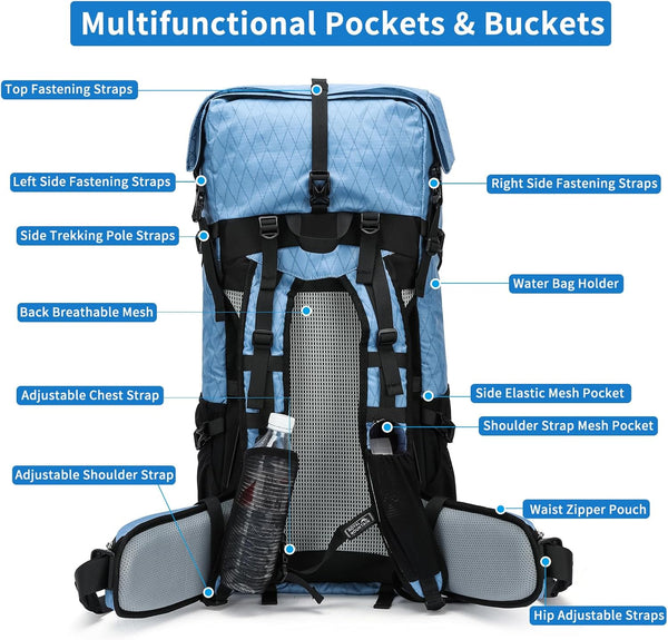 POWER KING 40L Expandable TO 50L Hiking Backpack,Upgraded X-PAC Scratch-proof Lightweight Large Rucksack for Mens Women, Outdoor Roll Top Camping Packsack, Fit for 15.6'' Laptop