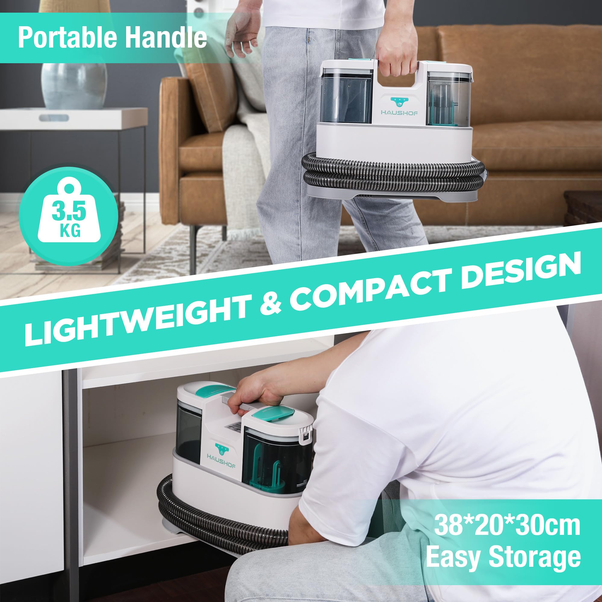 HAUSHOF StainZapper Pro Carpet Cleaner Machines, 450W Handheld Spot Carpet Washer, Clean Carpets, Stairs, Upholstery, Car Seats, 1.5L Twin Tank Spot Cleaner, Include Spot & Stain Cleaner