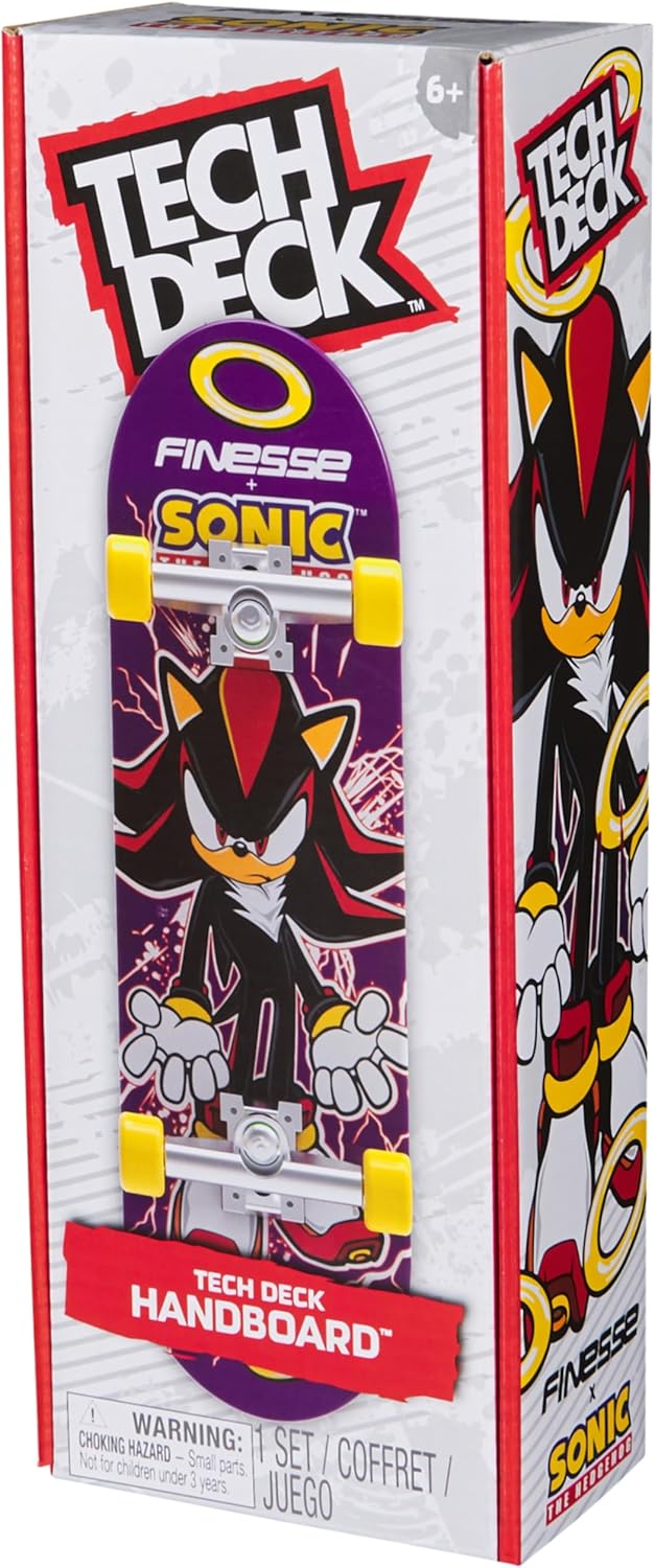 Tech Deck, Finesse X Sonic the Hedgehog Handboard; Authentic Mini Skateboards, Kids’ Toys for Boys and Girls, Ages 6 and up (Hands Use Only)