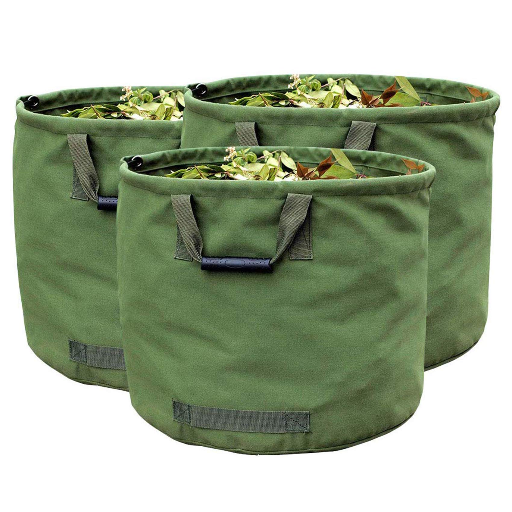 3-Pack 125L Garden Waste Bags Heavy Duty with Handles,Green Leaf Bag with Military Canvas Fabric (H45.7 cm, D55.8 cm)