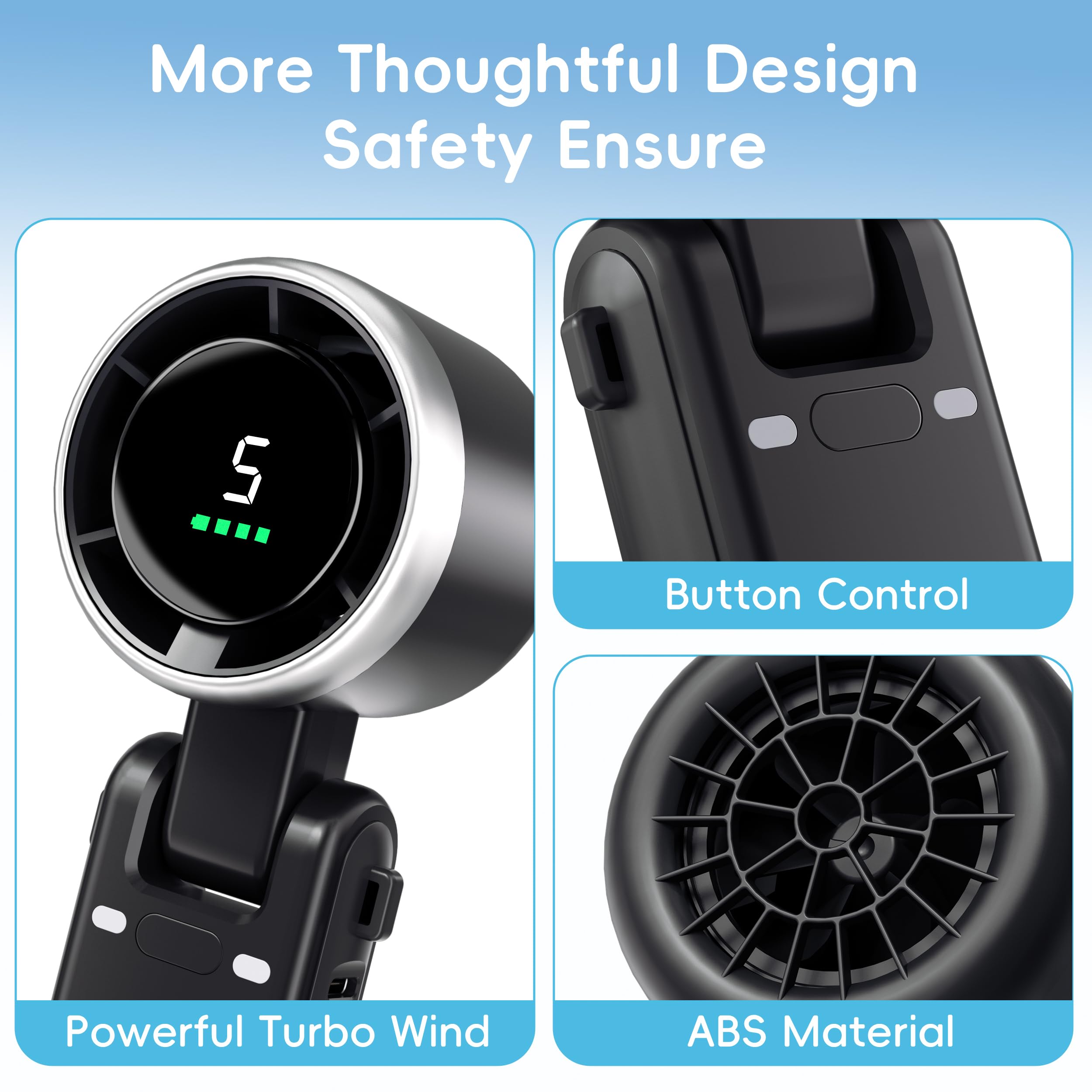 Morelax Personal Handheld Fan,High-Speed Turbo Fans,5-Speed with LED Display,Powerful Motor,4000mAh,USB Rechargeable Portable Cooling Fan for Outdoor Activities,Travel,Working,White