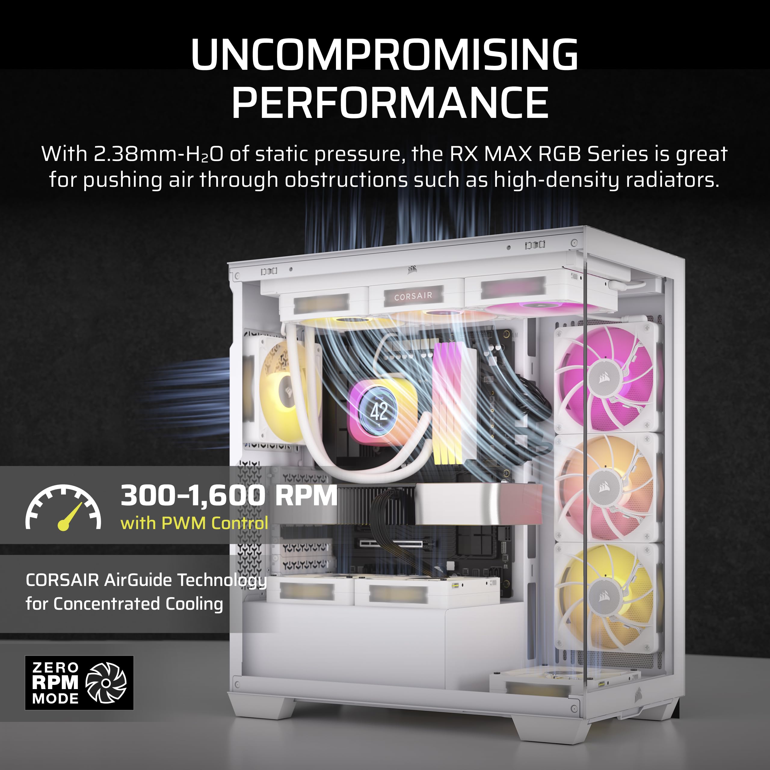 CORSAIR iCUE LINK RX120 MAX RGB 120mm PWM Thick Fans with iCUE LINK System Hub – High-Static Pressure – Magnetic Dome Bearing – Triple Pack – White