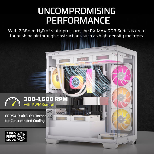 CORSAIR iCUE LINK RX120 MAX RGB 120mm PWM Thick Fans with iCUE LINK System Hub – High-Static Pressure – Magnetic Dome Bearing – Triple Pack – White