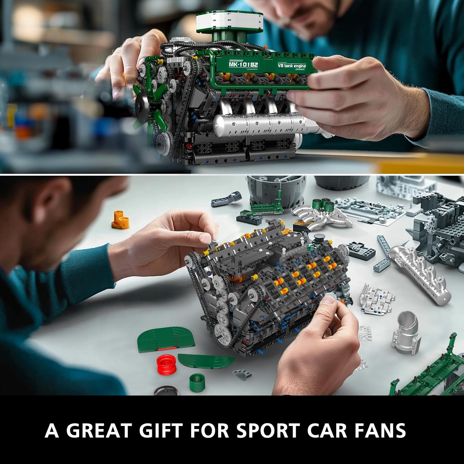 Mould King V8 Engine Building Blocks Set, 2250 PCS Combustion Engine Model Kit That Runs, Mini Engine for Adults with Battery, Engineering Construction STEM Toy for Boys Girls