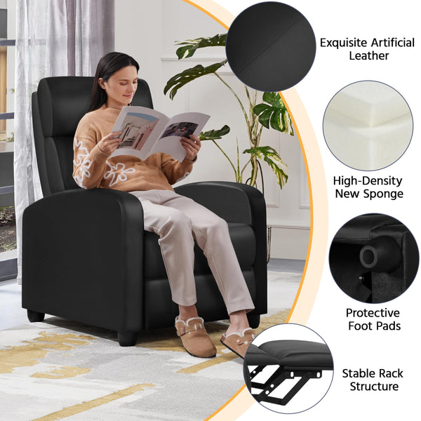 Yaheetech Recliner Armchair Single Padded Seat Boucle Fabric Sofa Lounge Home Living Room Theater Adjustable Leg Rest and Reclining Functions Ivory
