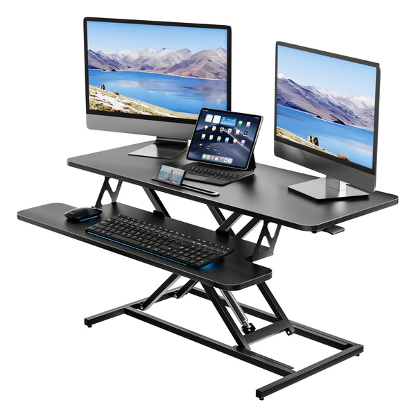 ERGOMAKER Height Adjustable Standing Desk Converter - 101cm (40 Inch) Wide Platform Tabletop Workstation - Quick Sit to Stand Desk Riser for Dual Monitors White