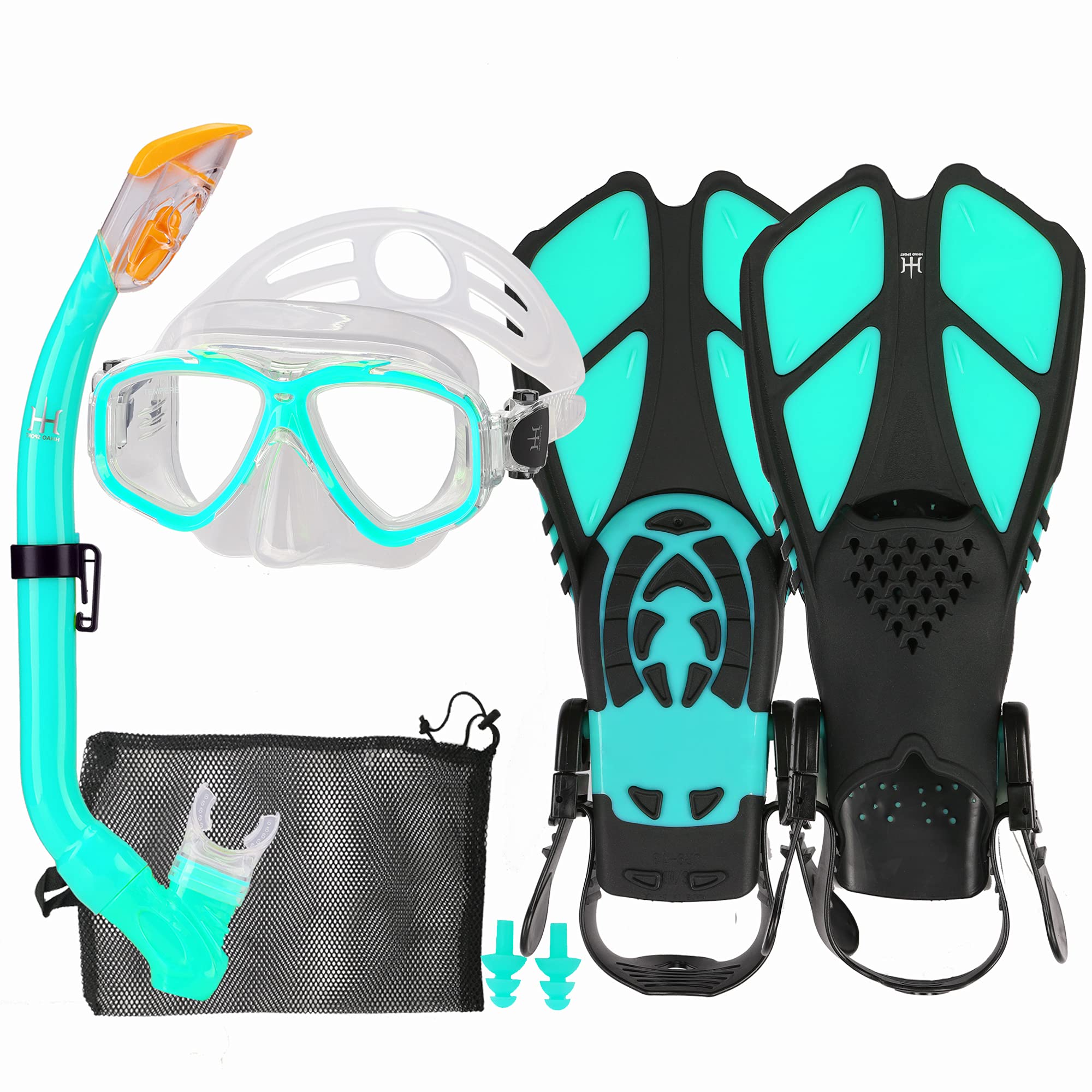 Kids Mask Snorkeling Set with Fins Anti Leak Snorkeling Gear for Kids with Adjustable Flippers, Youth Junior Full Dry Snorkel Set Swimming Goggles