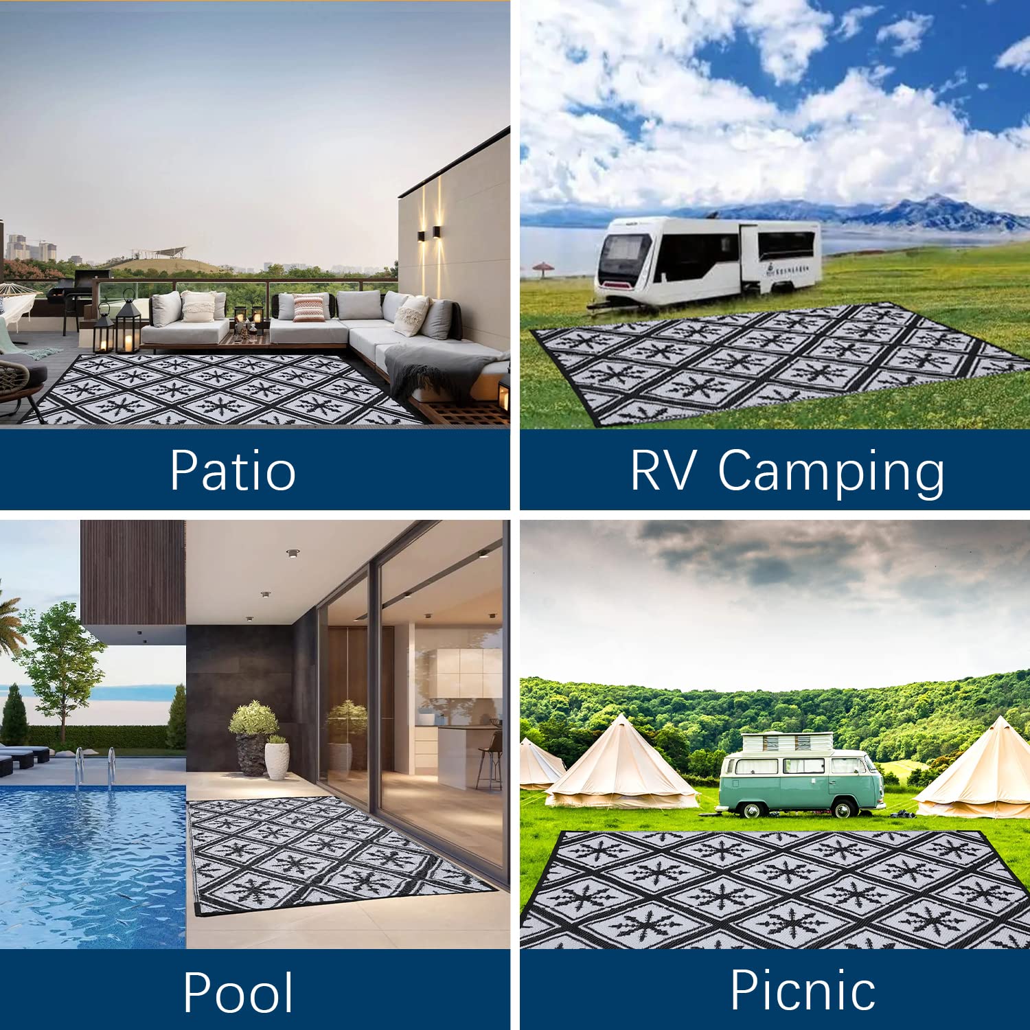 Enipate Outdoor Rugs for Garden Patios, 5x8ft Plastic Weatherproof Woven Picnic Blankets, Reversible & Easy Cleaning Deck Carpet Camping Mats