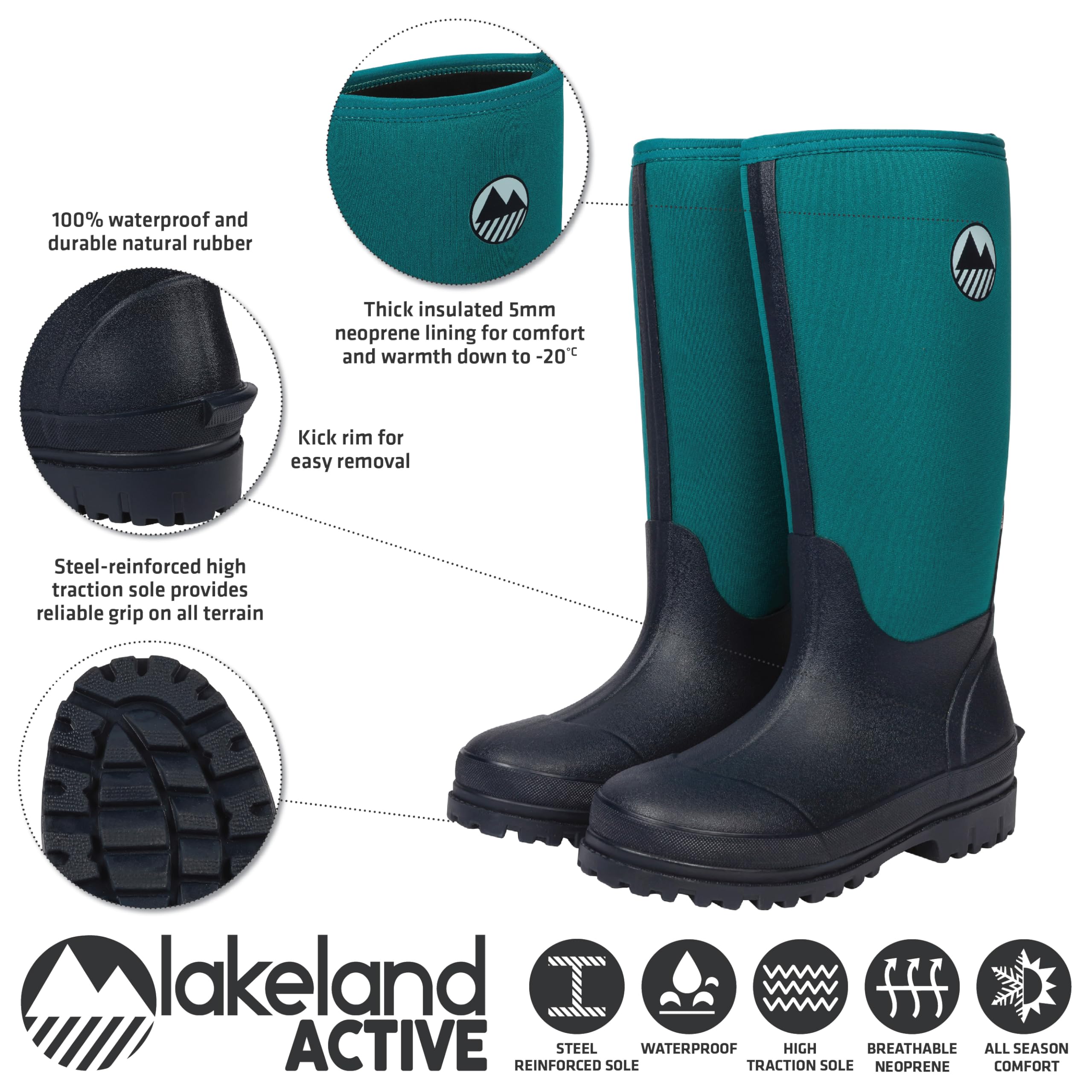 Lakeland Active Women's Rydal Neoprene Insulated Rubber Mucker & Yard Wellington Boots Warm Lined Fully Knee High Waterproof Wellies in Black, Moss Green, Navy Blue & Plum