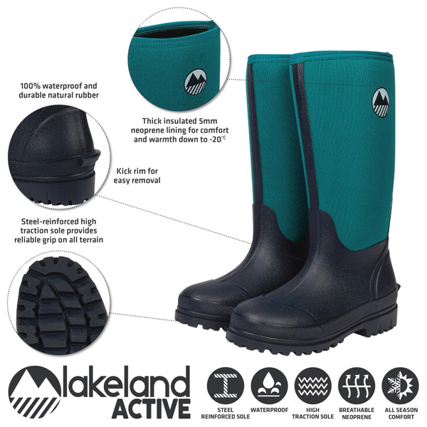 Lakeland Active Women's Rydal Neoprene Insulated Rubber Mucker & Yard Wellington Boots Warm Lined Fully Knee High Waterproof Wellies in Black, Moss Green, Navy Blue & Plum