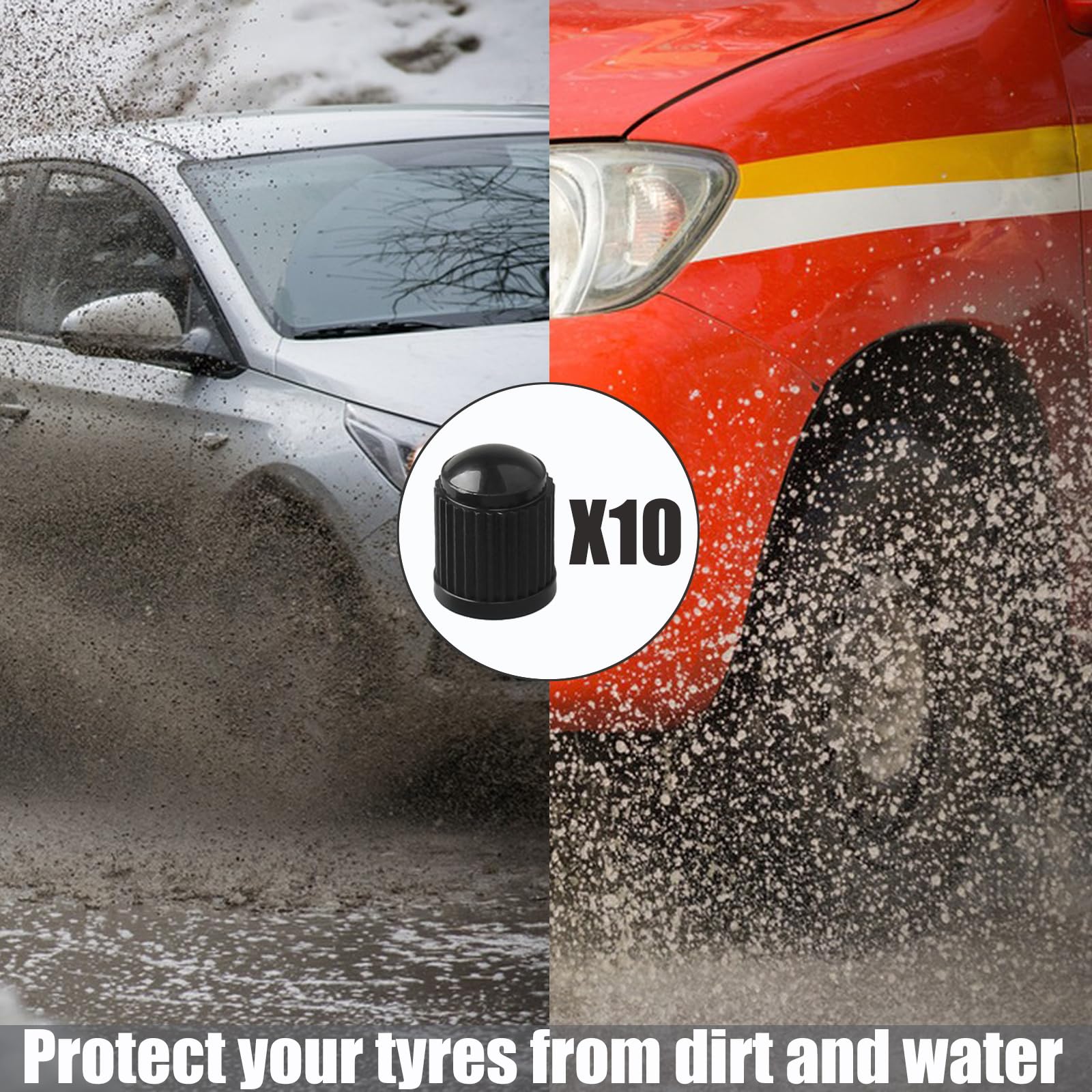 TCPENG® 10PCS Tyre Valve Caps, with O Seal Ring, Universal Stem Dust Covers for SUV, Cars, Bike, Motorcycles, Trucks, Heavy-Duty, Airtight Seal, Screw-On, Easy to Operation (10 Pack Black)