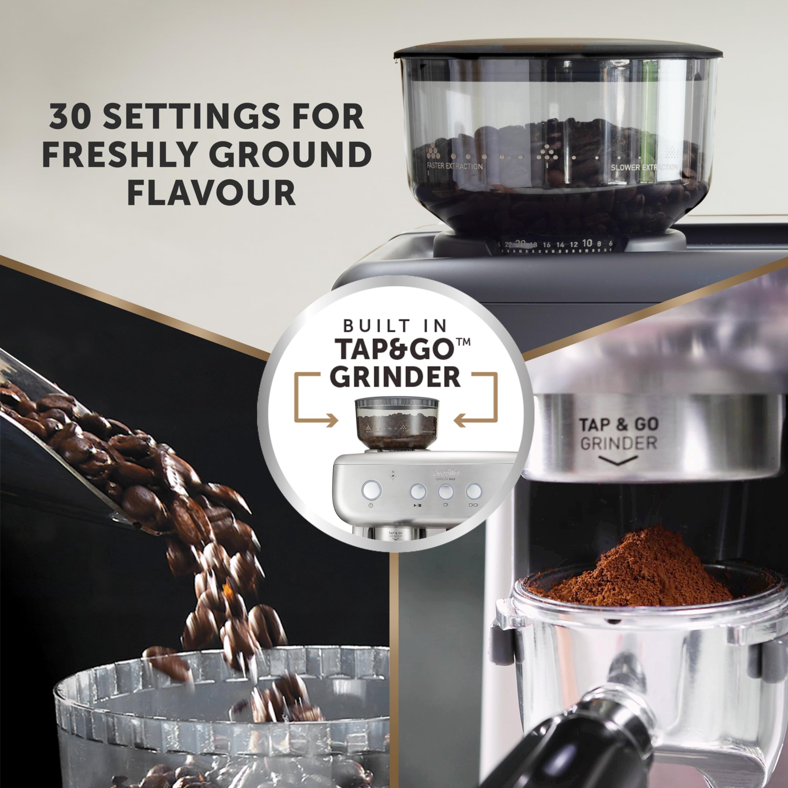 Breville Barista Max Espresso Machine | Latte & Cappuccino Coffee Maker with Integrated Bean Grinder & Steam Wand | 2.8 L Water Tank | 15 Bar Italian Pump | Stainless Steel